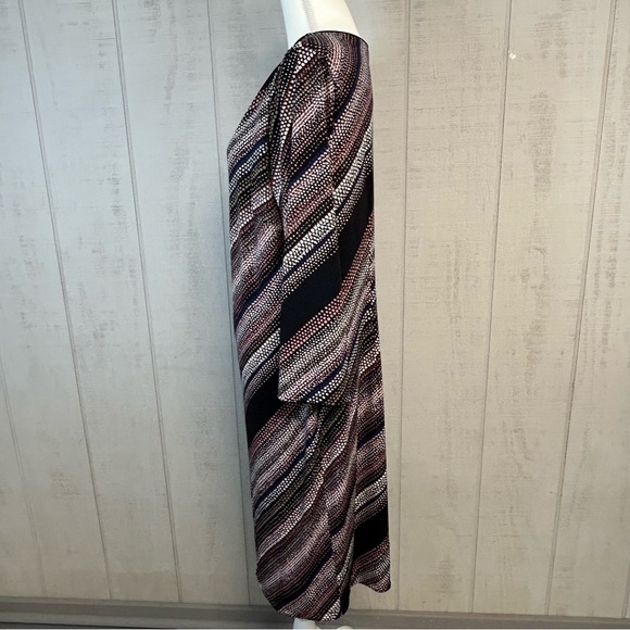 WHBM Womens Midi Shift Dress Sz XL Long Sleeve Stretch Boat Neck Black Striped - Picture 3 of 11